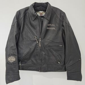 Vintage Harley Davidson Embossed Power Leather Jacket 97129-07VM - Large